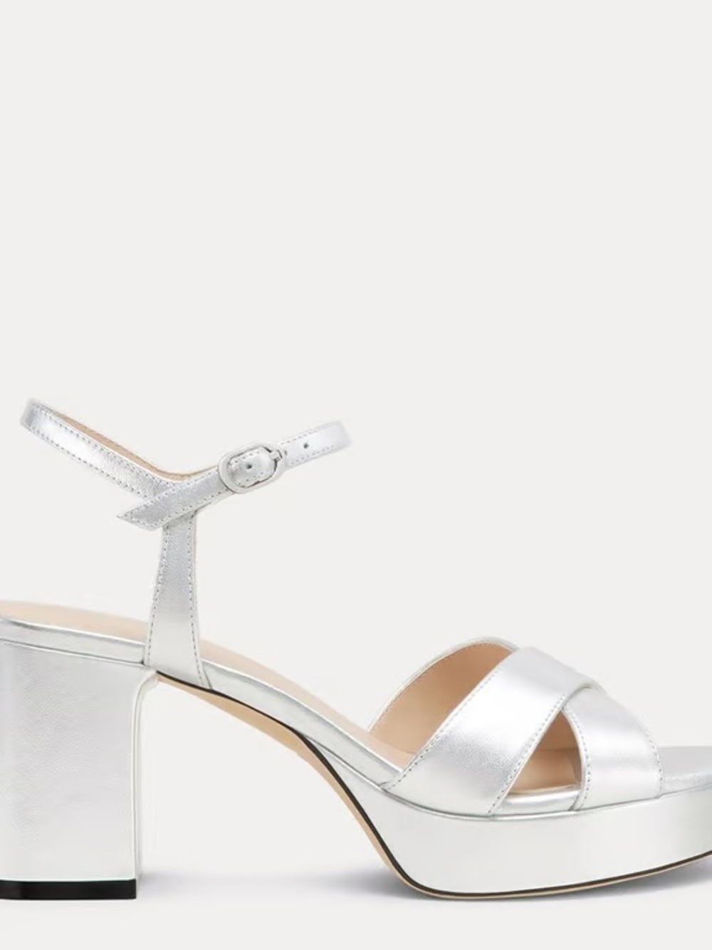 Stuart Weitzman Silver Metallic Platform Block Heel Sandal